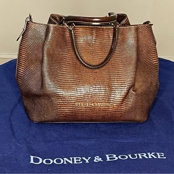 DOONEY & BOURKE Barlow Lizard Chocolate Brown Embossed Genuine Leather Satchel - Picture 2 of 16